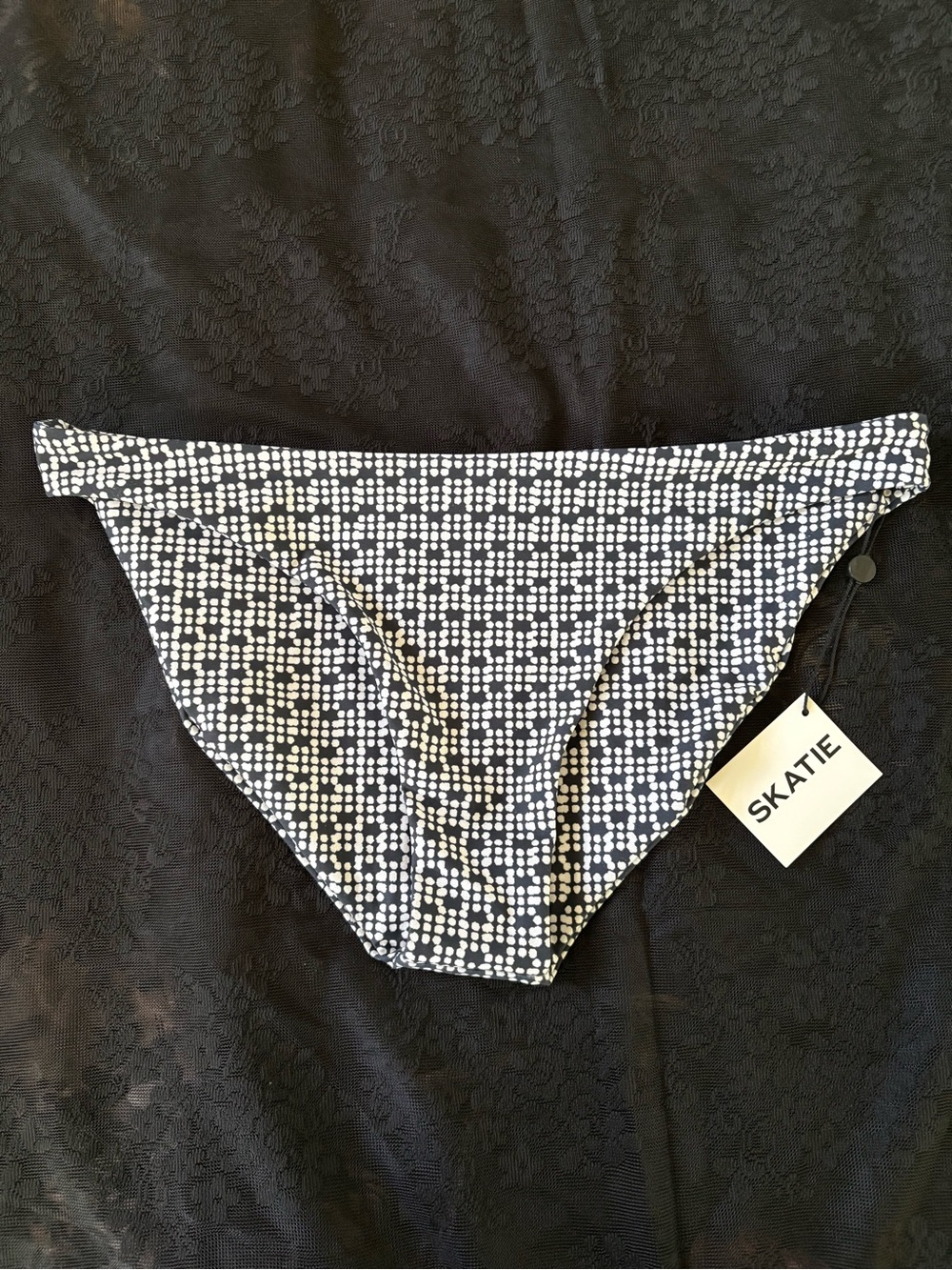Skatie Navy and White Dot-Pattern Swim Bottoms Beverly Hills Print Cheryl XL